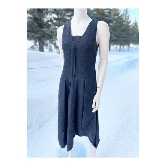 Hansen & Gretel Midi Dress Asymetric Sleeveless Raw Trim Grey Sz 1 - Picture 1 of 16